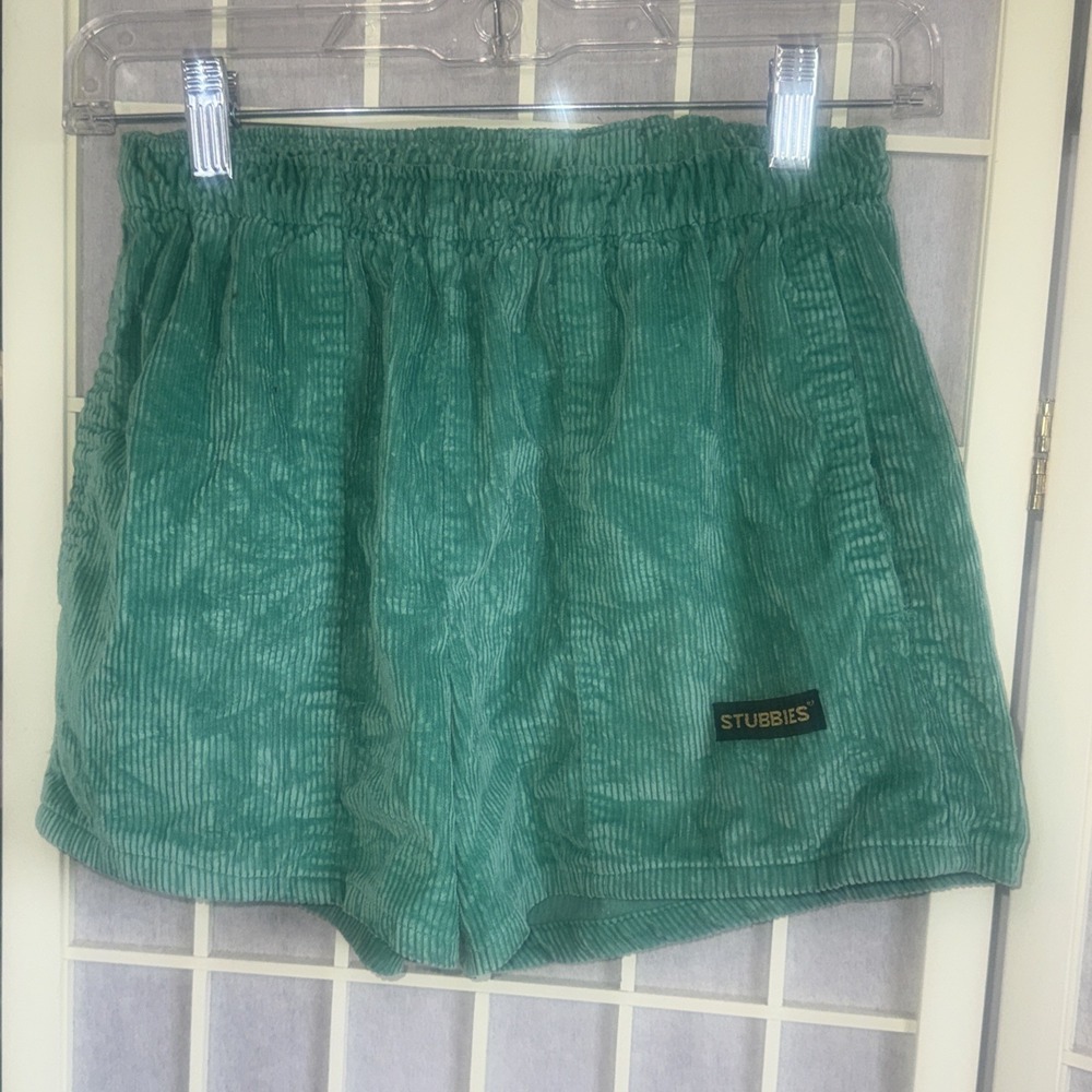 Vintage Stubbies Made In USA Green Cotton Casual Corduroy Short Shorts Size 32